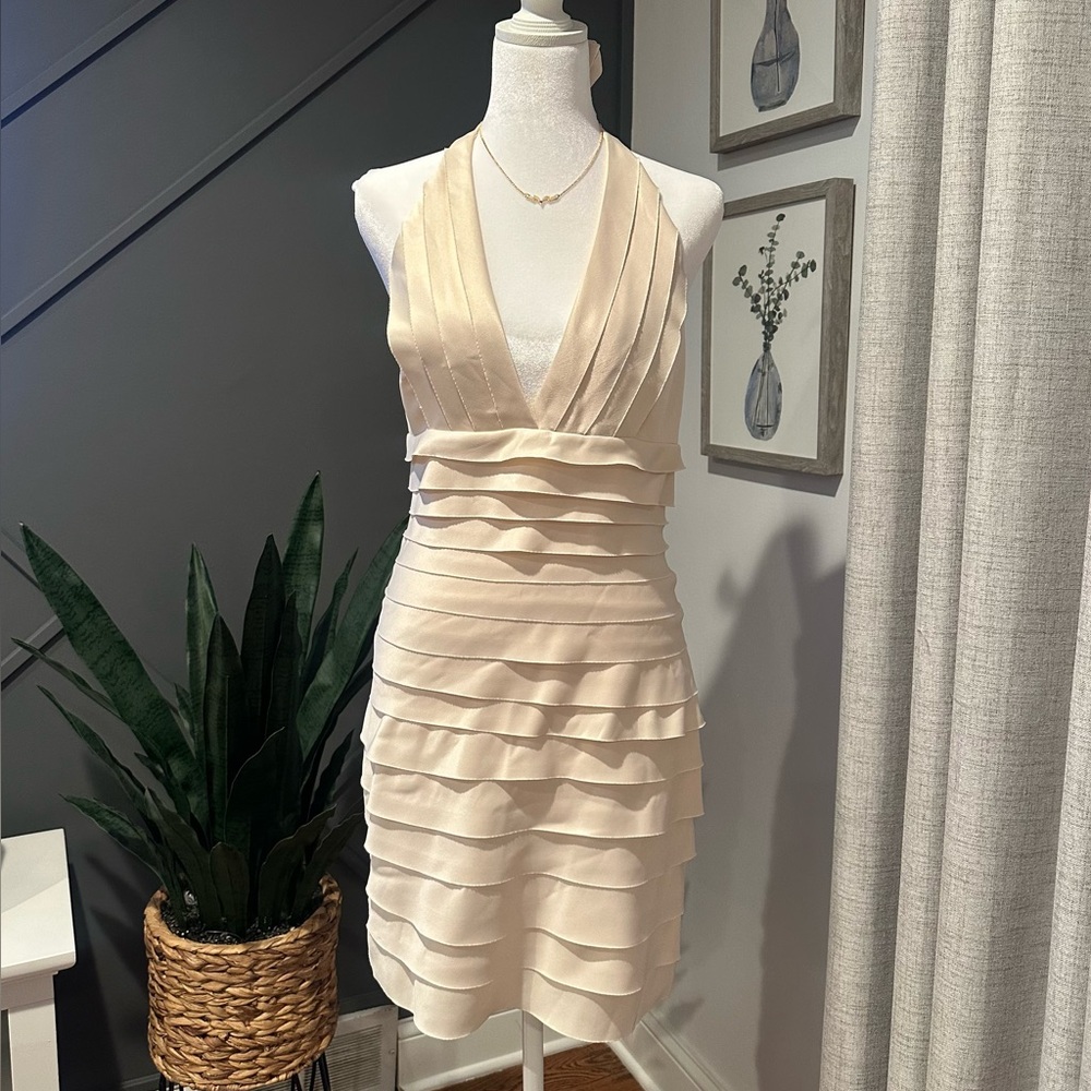 Cream Layered Bridesmaids Wedding guests Backless Dress with halter
